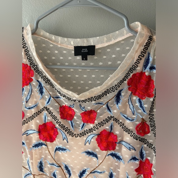 River Island Cream Floral Embroidered Mesh Dress - Picture 5 of 6